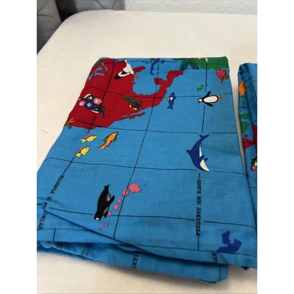 Vintage Wild Animal Safari Jungle Endangered Extinction Pair Pillowcases Blue - Picture 7 of 9